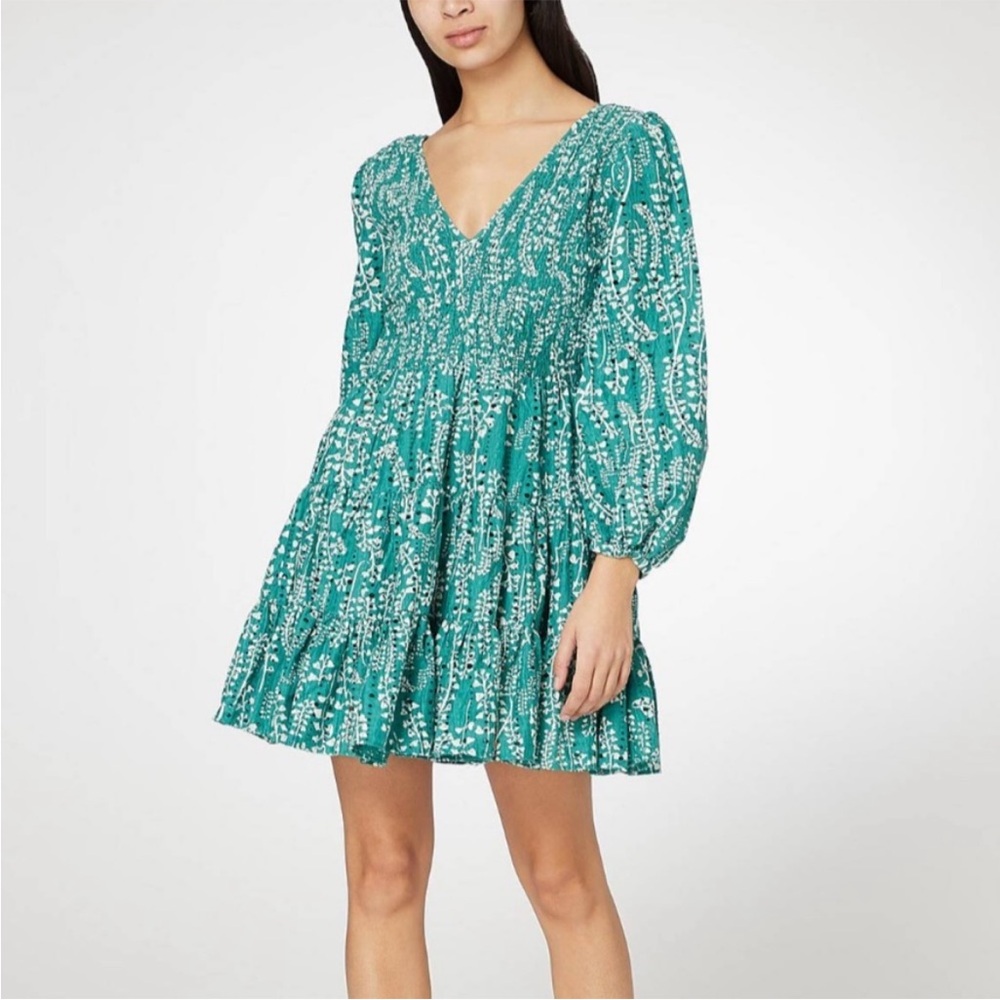 Rixo Sasha Teal Eyelet Mini Dress Small Puff Sleeve Resort Wear Coquette Beach - Picture 10 of 11